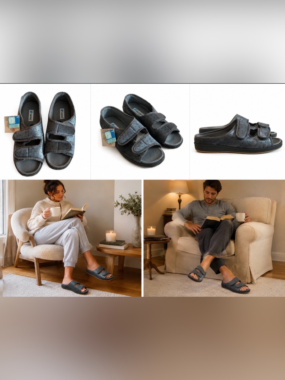 Foamtreads Gray Women’s Slipper with Ajustable Straps Size 11 NWT